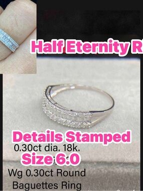 18K White Gold Half-Eternity Diamond Ring - White - Size 6.0